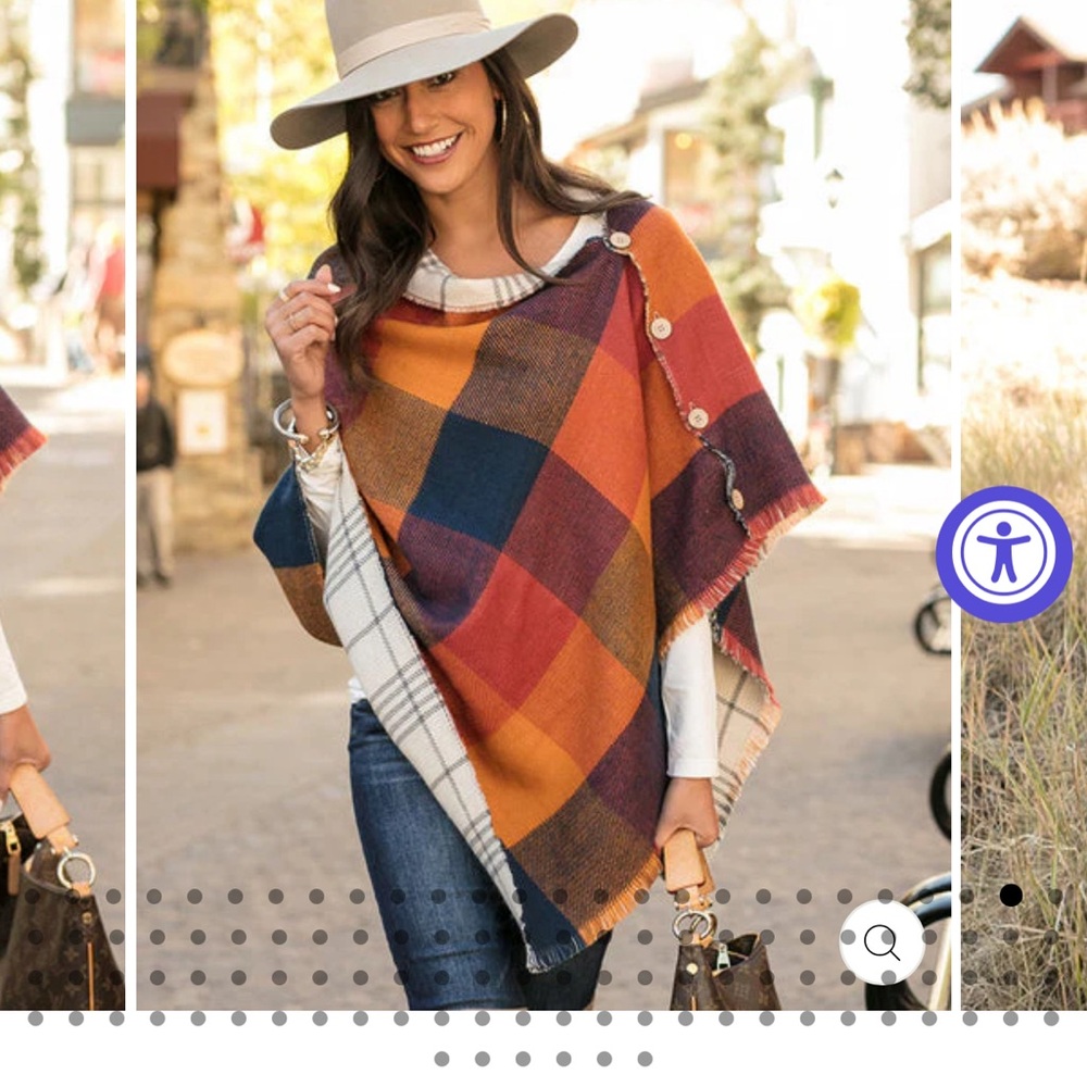 Grace & Lace Women's Plaid Reversible Button Scarf Plaid Poncho